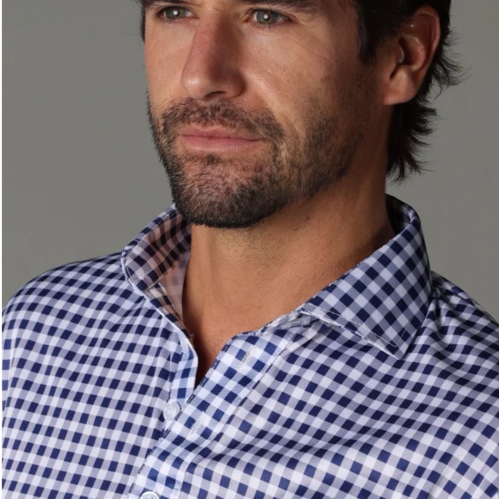 Collars & Co Navy and White Gingham Polo Shirt - Picture 2 of 11